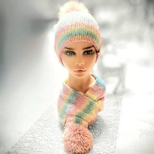 Women's Trendy 'Cotton Candy' Hat & Scarf Winter Set | Pastel Blue, Pink, Yellow